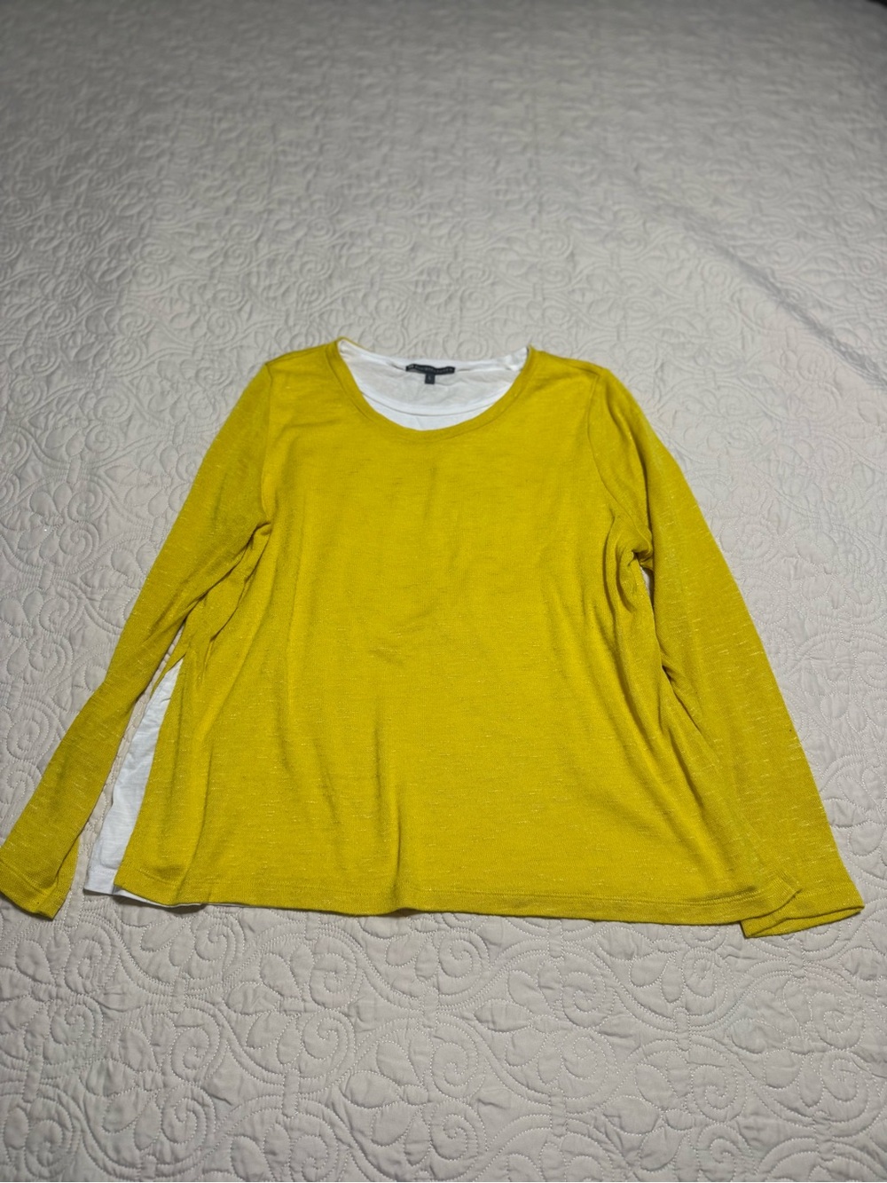 Elliott Lauren Yellow Layered-Look top with White undershirt Womens large